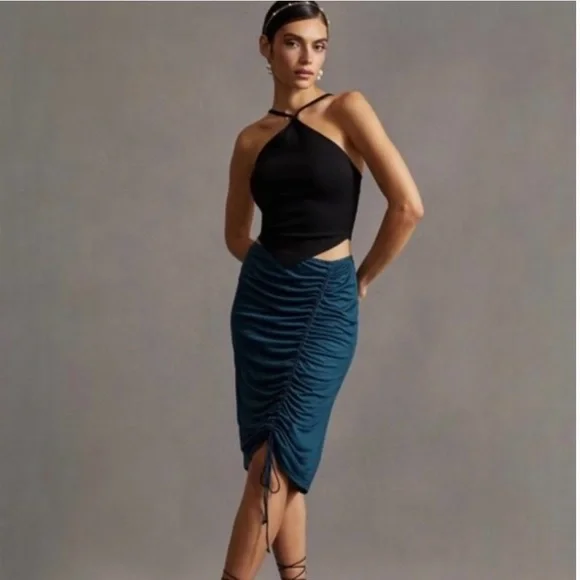 (23)🌷New Anthropologie Ruched Spring/ Summer Midi Skirt🌷 - Picture 2 of 7